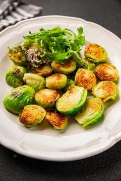 Brussels sprouts dish vegetable dish tasty snack fresh and delicious gourme.. Stock Photos