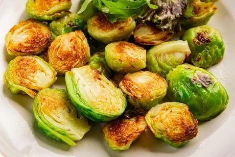 Brussels sprouts dish vegetable dish tasty snack fresh and delicious gourme.. Stock Photos