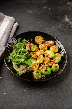 Brussels sprouts dish vegetable dish tasty snack fresh and delicious gourme.. Stock Photos