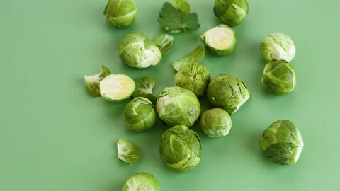 Brussels sprouts flat lay healthy vegetable concept 動画素材 332728678