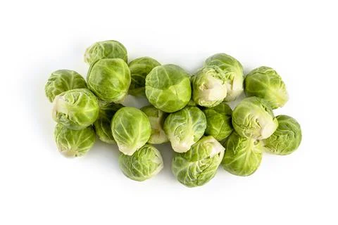 Brussels sprouts, isolate. Fresh, small Brussels sprouts stacked in a stack on a 스톡 사진