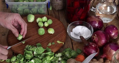 Brussels sprouts preparing Stock Footage 303668903