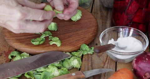 Brussels sprouts preparing Stock Footage 303670005
