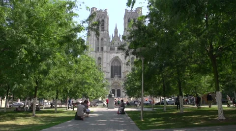 Brussels tourists cathedral Stock Footage 27715256