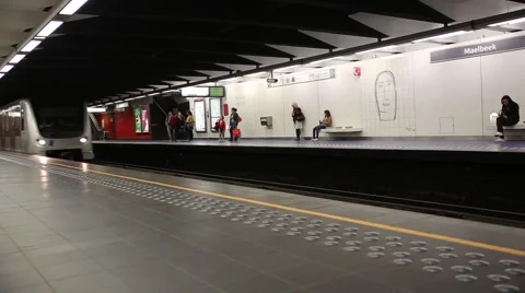 Brussels train arriving at station Stock Footage 46154363