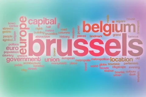 Brussels word cloud with abstract background Ilustración de archivo