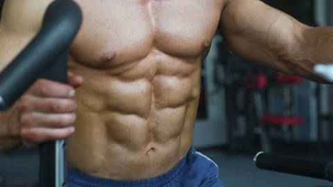 Brutal aged strong bodybuilder athletic men pumping up muscles with dumbbells Video stock 90967457