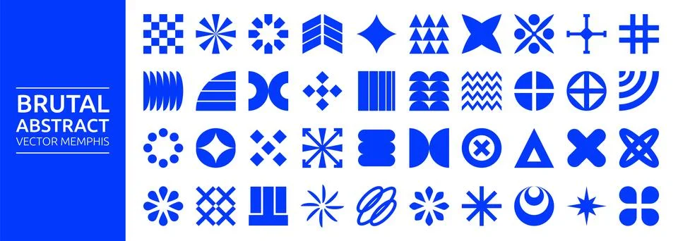 Brutal element. Geometric shape Memphis graphic. Abstract line dot and cross Stock Illustration
