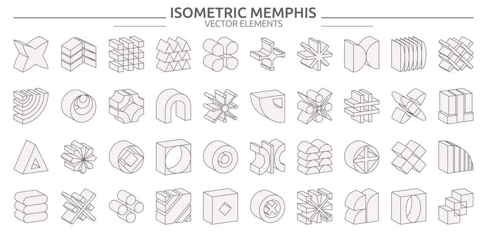 Brutal form 3D. Isometric wireframe icon. Geometric block element. Abstract M Stock Illustration
