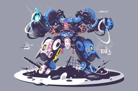 Brutal guy in combat exoskeleton Stock Illustration