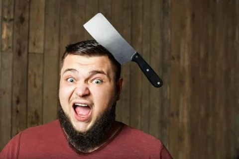 Brutal man with knife Stock Photos