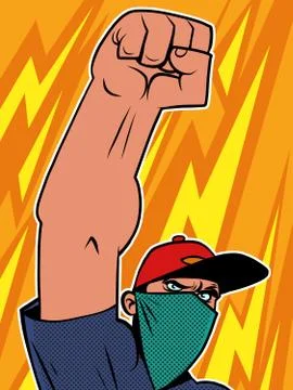 Brutal protester in a mask Stock Illustration