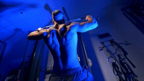 Brutal strong athletic men pumping up muscles. Doing workout on sport equipment  Stock-Footage 119152122