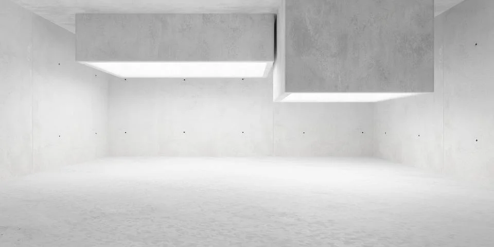 Brutalism empty room interior with rectangular artificial light shafts, ind.. Stock Illustration