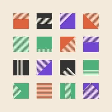 Brutalism style abstract vector cube shapes collection, simple elements, bright Stock Illustration