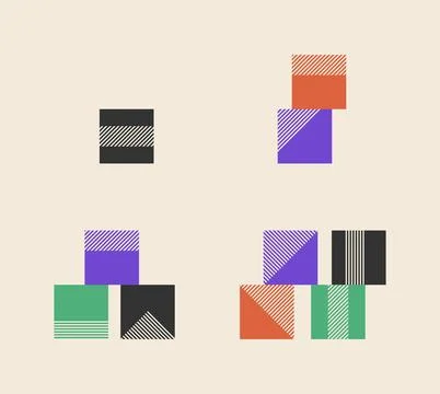 Brutalism style abstract vector cube shapes simple set, bright 90 colors. Count Stock Illustration