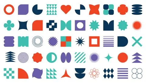 Brutalist abstract geometric, cartoon elements collection, 1990 aesthetics... Stock Illustration