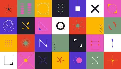 Brutalist abstract shape design. Deconstructed simple geometric bold figures for Stock Illustration