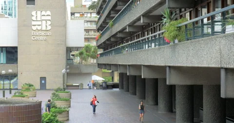 Brutalist architecture of The Barbican Centre, City of London, UK Stock Footage 65564553