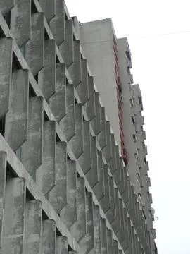 Brutalist concrete architecture geometric patterns building facade 스톡 사진