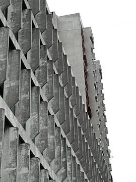 Brutalist concrete facade geometric pattern urban architecture building Stock Photos