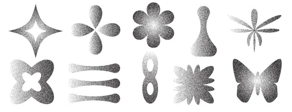 Brutalist figures with grain noise gradient texture. Y2k retro stippling forms Stock Illustration