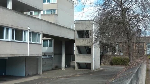 Brutalist Flats in Winter Stock Footage 91698527