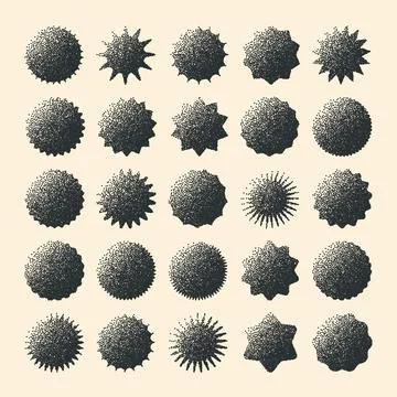 Brutalist geometric shapes, dotted objects. Stipple elements modern symbols Ilustração Stock