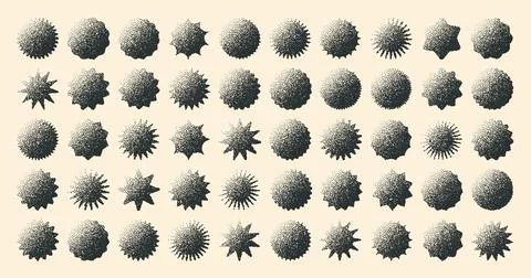 Brutalist geometric shapes, dotted objects. Stipple elements modern symbols Illustrazione stock