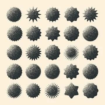 Brutalist geometric shapes, dotted objects. Stipple elements modern symbols Stock Illustration