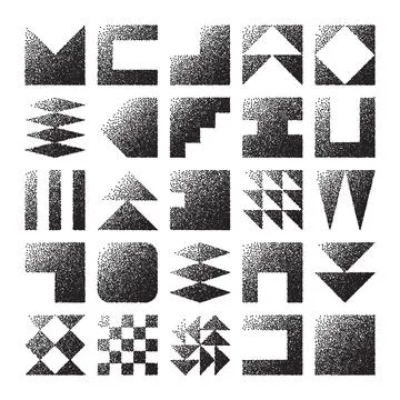 Brutalist geometric shapes, dotted objects. Stipple elements modern symbols Illustrazione stock