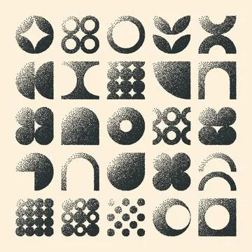 Brutalist geometric shapes, dotted objects. Stipple elements modern symbols Stock Illustration