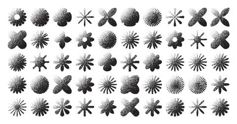 Brutalist geometric shapes, dotted objects. Stipple elements modern symbols イラスト素材