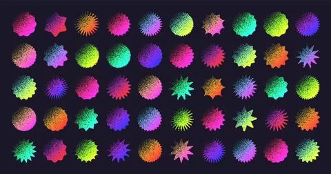 Brutalist geometric shapes, dotted objects. Stipple elements modern symbols Illustrazione stock