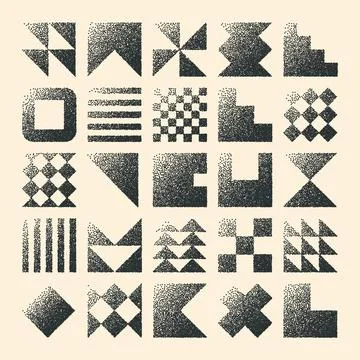 Brutalist geometric shapes, dotted objects. Stipple elements modern symbols Stock Illustration