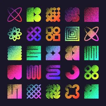 Brutalist geometric shapes, dotted objects. Stipple elements modern symbols Illustrazione stock