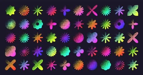 Brutalist geometric shapes, dotted objects. Stipple elements modern symbols Stock Illustration