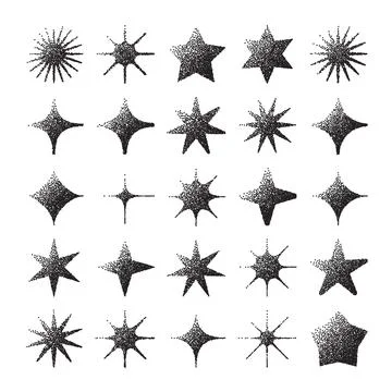 Brutalist geometric shapes, dotted objects. Stipple elements modern symbols Stock Illustration