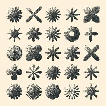 Brutalist geometric shapes, dotted objects. Stipple elements modern symbols Stock Illustration