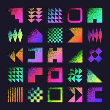Brutalist geometric shapes, dotted objects. Stipple elements modern symbols Stock Illustration