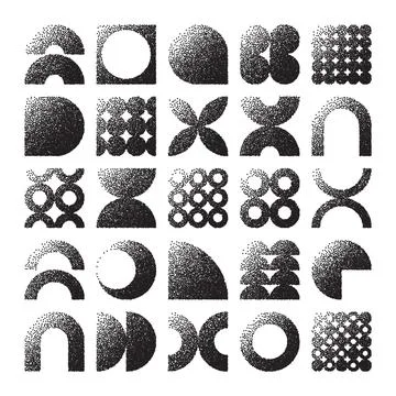 Brutalist geometric shapes, dotted objects. Stipple elements modern symbols Ilustración de archivo