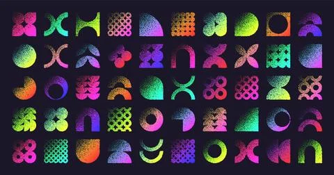 Brutalist geometric shapes, dotted objects. Stipple elements modern symbols Stock Illustration