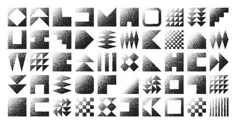 Brutalist geometric shapes, dotted objects. Stipple elements modern symbols Stock Illustration