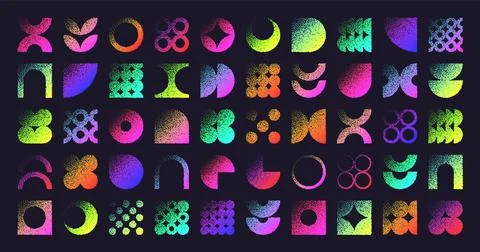 Brutalist geometric shapes, dotted objects. Stipple elements modern symbols Stock Illustration
