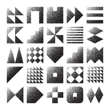 Brutalist geometric shapes, dotted objects. Stipple elements modern symbols Stock Illustration