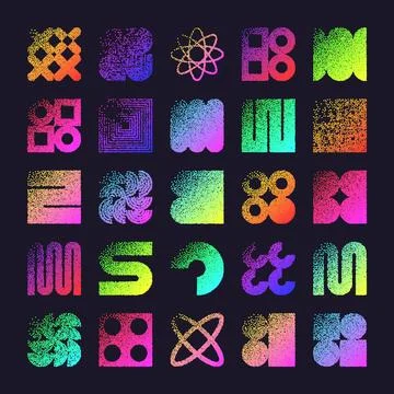 Brutalist geometric shapes, dotted objects. Stipple elements modern symbols Illustrazione stock