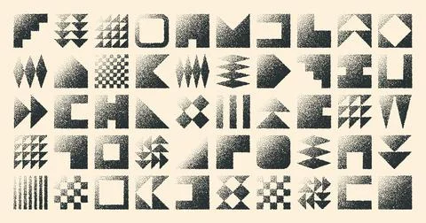 Brutalist geometric shapes, dotted objects. Stipple elements modern symbols Ilustración de archivo