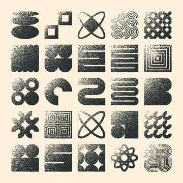 Brutalist geometric shapes, dotted objects. Stipple elements modern symbols Stockillustratie