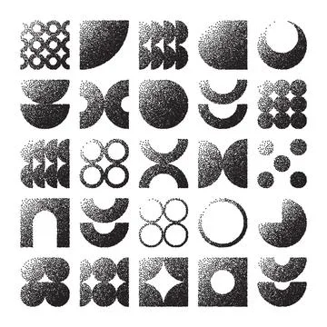 Brutalist geometric shapes, dotted objects. Stipple elements modern symbols Illustrazione stock