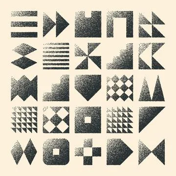 Brutalist geometric shapes, dotted objects. Stipple elements modern symbols Stock Illustration